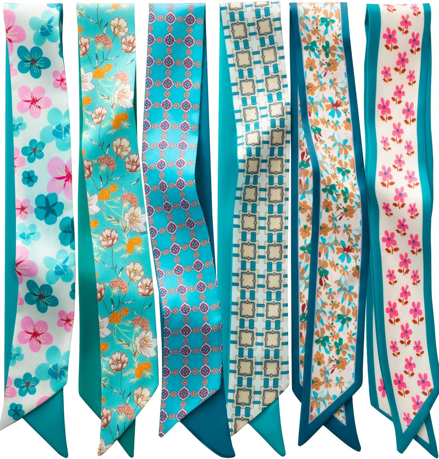 ZXZH 6 Pack Fashion Scarves for Women, Versatile Boho Head Scarf, Satin Scarf for Hair, Neck, Wrist, and Purse Accessories