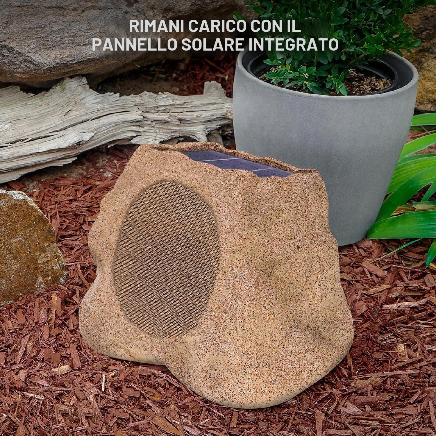 VICTROLA Rock Speaker Connect – Altoparlante da esterno a forma di pietra con Bluetooth 5.3, 22 h di autonomia, ricarica solare, connessione multi-speaker e certificazione IP65 (Grigio pietra) | Altoparlante esterno a forma di roccia, Bluetooth 5.3, caric