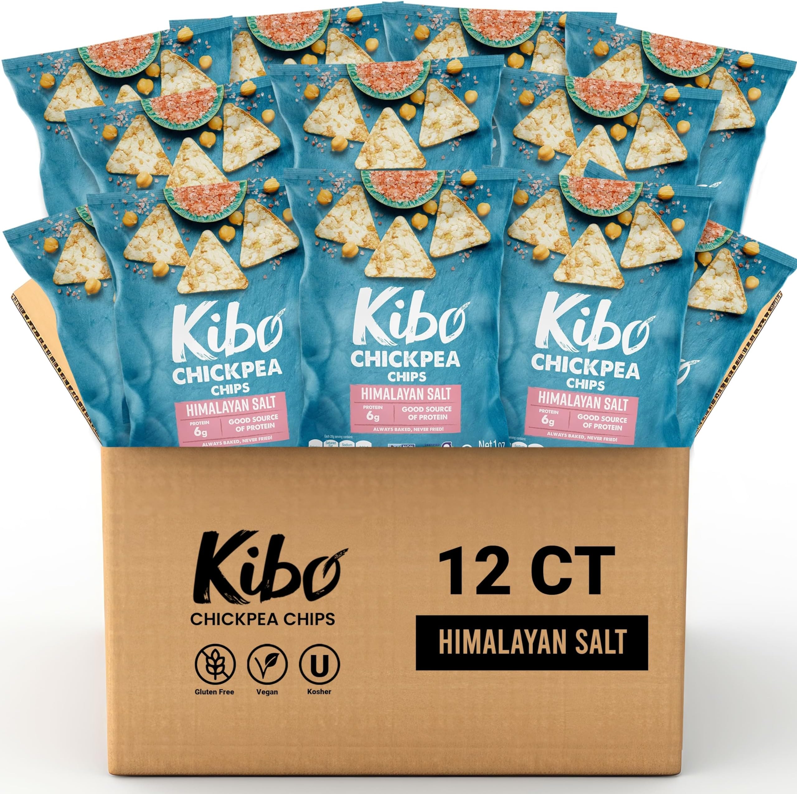 Kibo Chickpea Chips Himalayan Salt - Gluten-Free, Plant-Based, High Protein-Fiber Non-GMO, Vegan, Made with Real Veggies - 1 oz, 12 Pack
