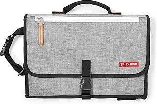 Skip Hop Pronto Signature Portable Changing Mat, Cushioned Diaper Changing Pad with Built-in Pillow, Grey Melange