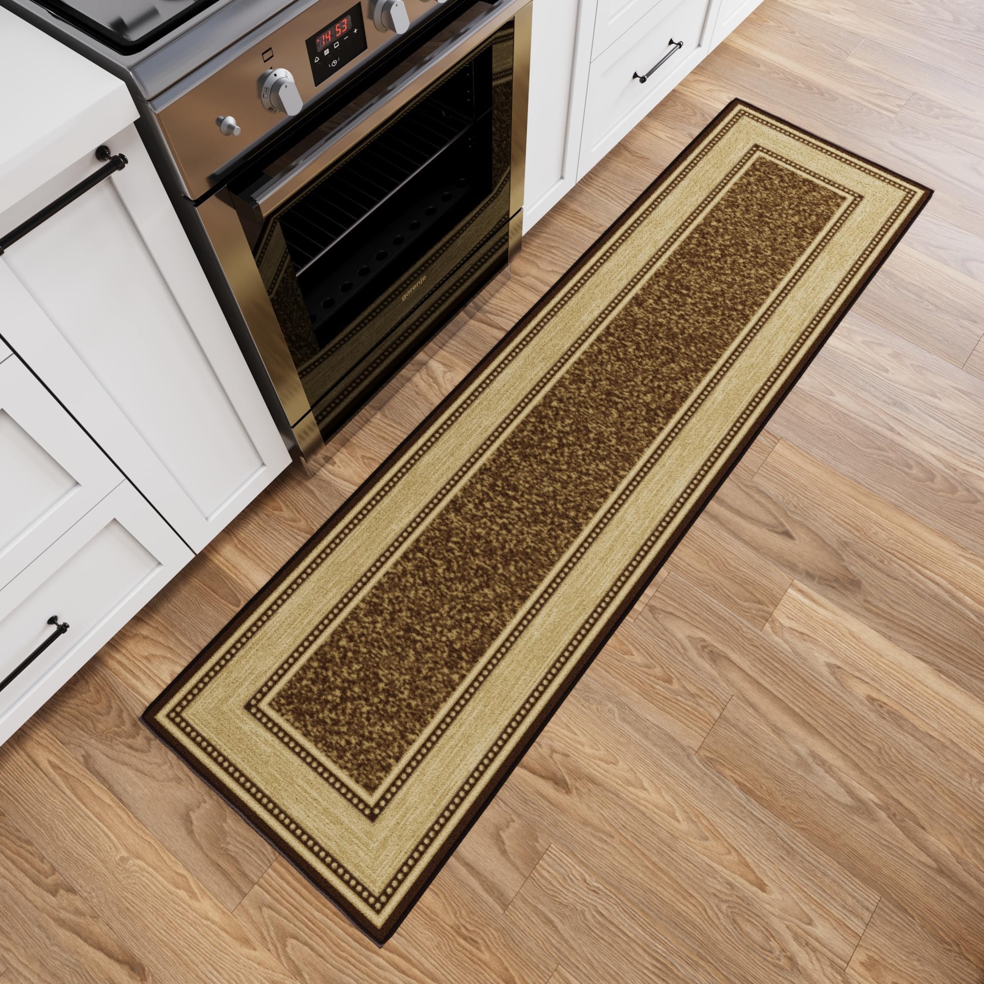 Ottomanson Hallway Runner Rug 1'10" x 6' Non Slip Border Area Rugs Easy to Clean Laundry Rug Runner Durable & Pet Friendly Floor Carpet Runners for Hallways Entryway Living Room Kitchen, Brown