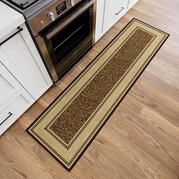 Ottomanson 2x6 Runner Rugs for Hallway Kitchen Rug Runner | Border Non-Slip Bathroom Mat, Ultra-Thin Indoor Entryway Rug, Stain Resistant Carpet for Bedroom Laundry Room, 110" x 6