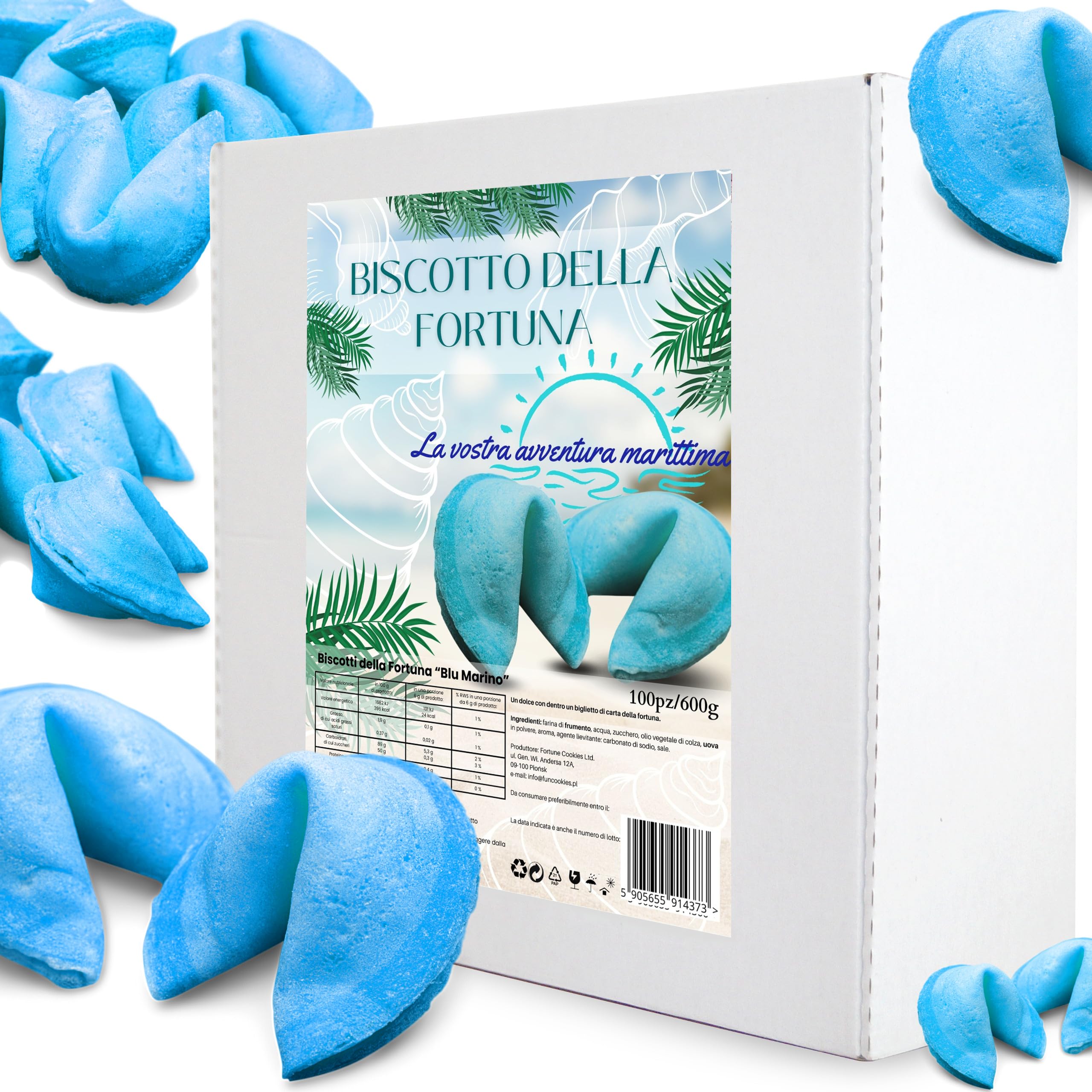 Biscotti cinesi della fortuna, biglietti della fortuna, biscotti blu, biscotti di ringraziamento, per regali, per ospiti, per feste, gusto vaniglia (100 pezzi)