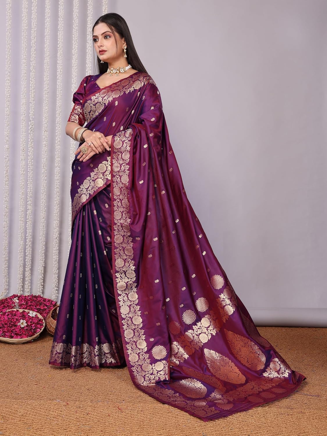 SWORNOF Womens Kanjivaram Banarasi Silk Saree Patola saree with Unstitched blouse piece - Image 10