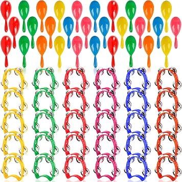60 Pcs Shaker Musical Instruments Set Including 30 Mini Maracas Shakers 30 Handheld Plastic Tambourine for Kids Preschool Early Music Learning