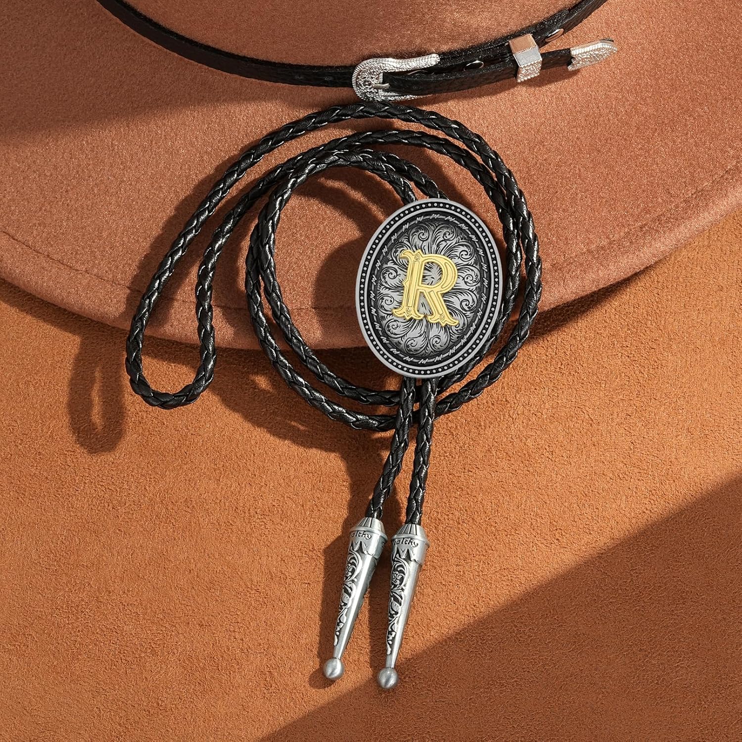 HUABOLA CALYN Bolo tie for Men, Western Cowboy Golden Alphabet Initial Letter ABCDJMR to Y Costume Bolo ties Neckties - Image 3