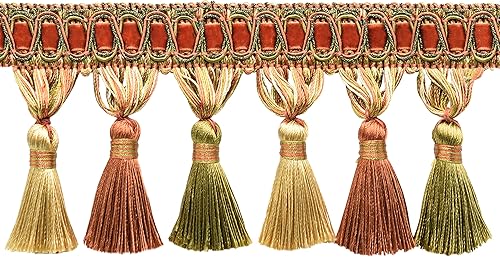 Colección Noblesse de 4 pulgadas de largo, elegante ribete de flecos (TFH4), mezcla de óxido multicolor #07H (cobre, verde oliva) 5 yardas (15