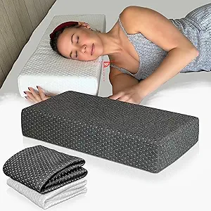 24x12x4 Pillow Cube for Side Sleepers with 2 Pillow Cases(White & Gray) Memory Foam- Medium Firm Design Ideal for Neck,Shoulder Pain Relief & Cervical Support - Made of Odorless Fabric