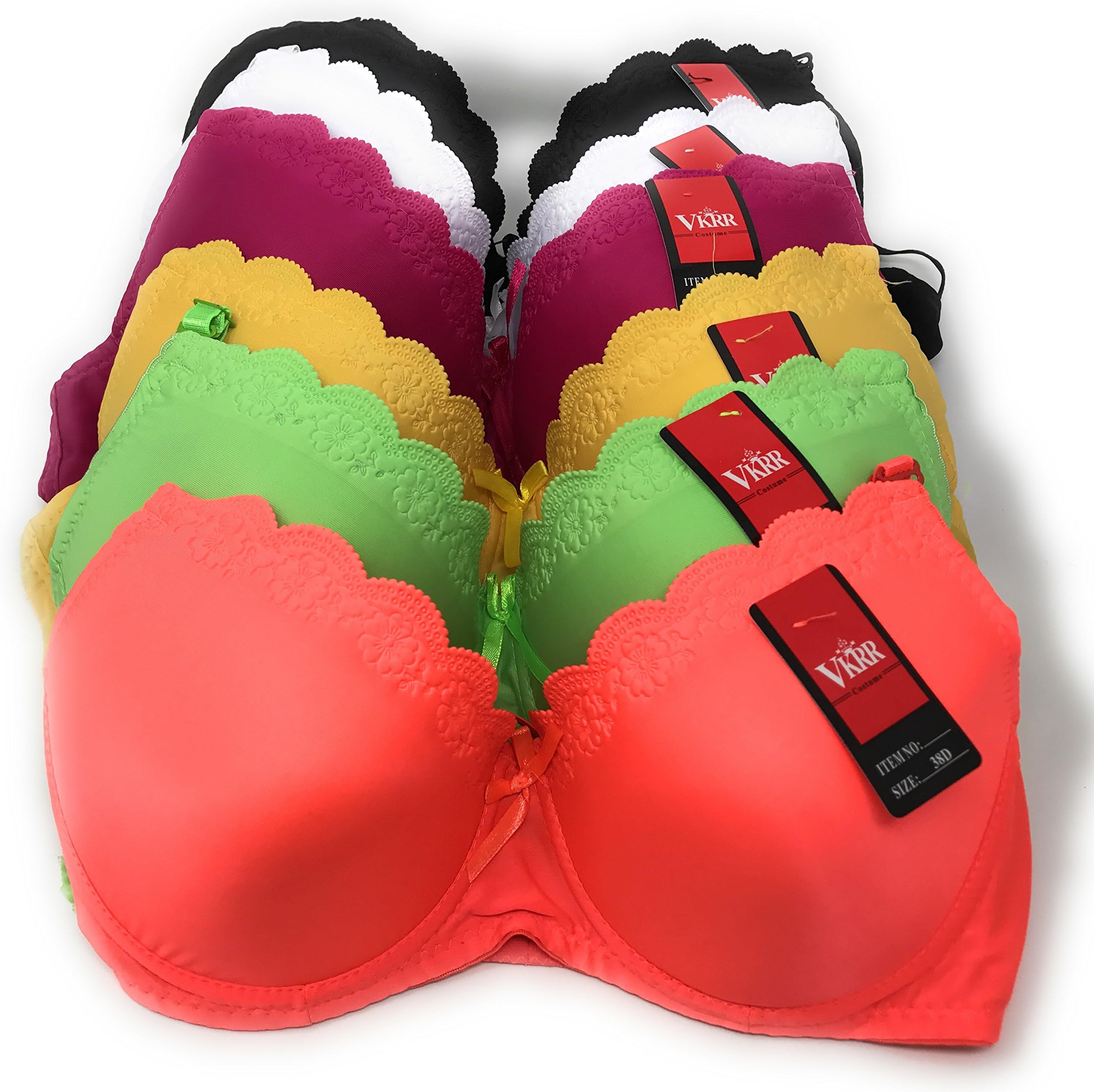 VKRR 6-Pack Bras, Flower Imprints (42D)