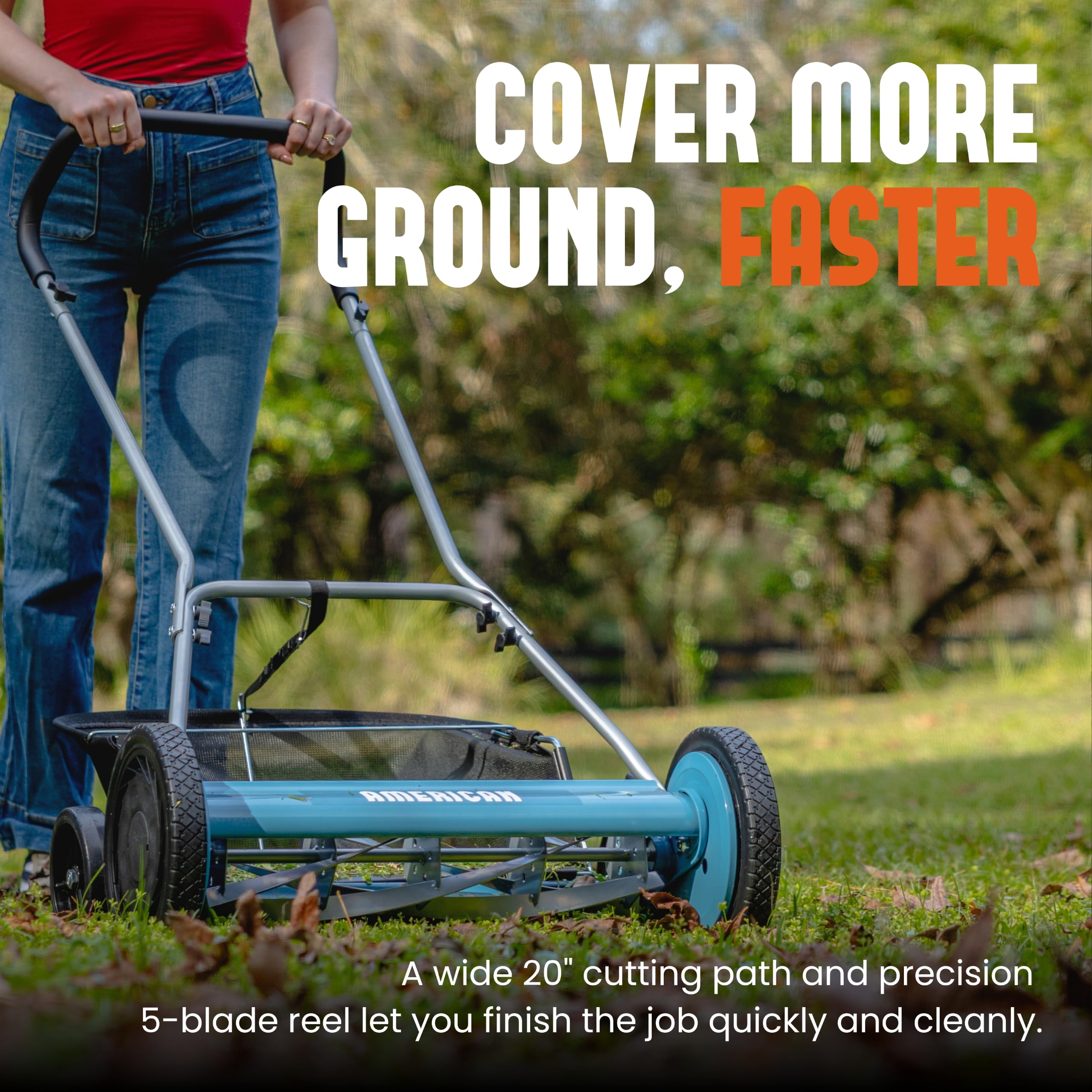 American Lawn Mower Company Cortacésped de Carrete de 5 Cuchillas de 50.8 cm con recogedor de césped