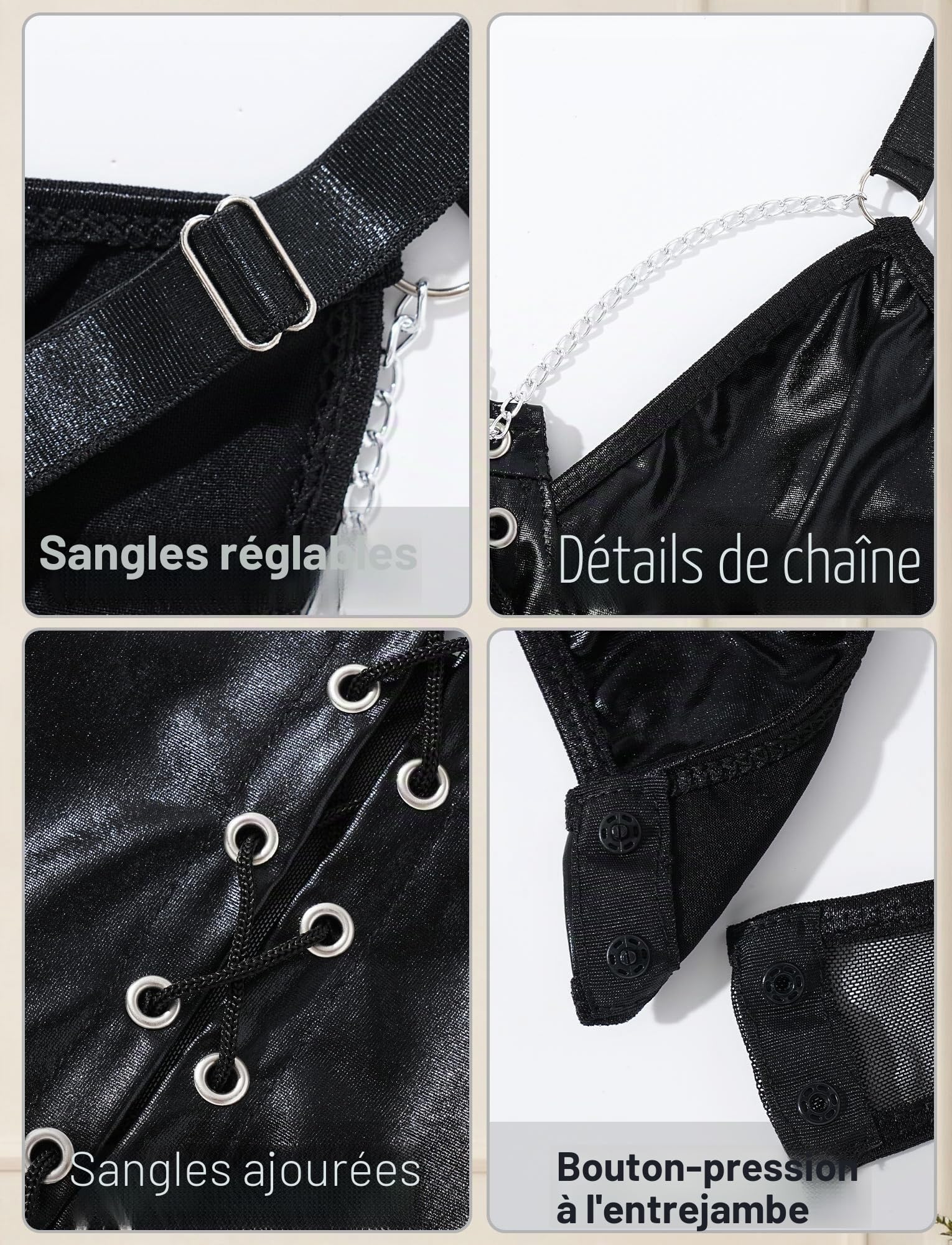 Body en Cuir Femme Bodycon Bodysuit Clubwear Sexy Bretelles Spaghetti Justaucorps Top Soirée Club Party