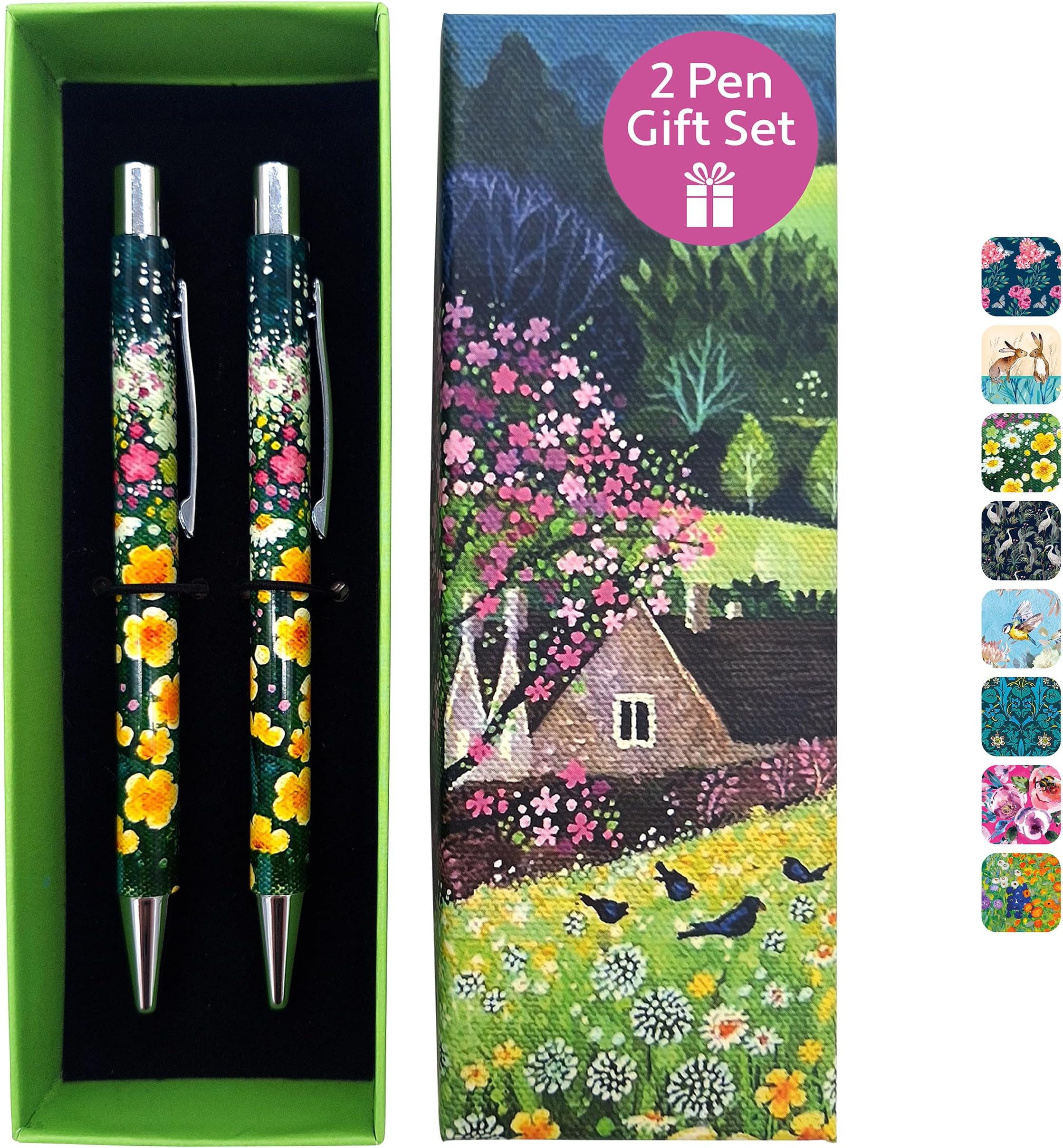 TGSC - Ballpoint Pens Gift Set | Country Stroll Design | 2-pack Writing Pens For Women | Gift Pen Box | Ladies Pens Gift Boxed | Ballpoint Pen Sets For Ladies | Gift Pens Multipack