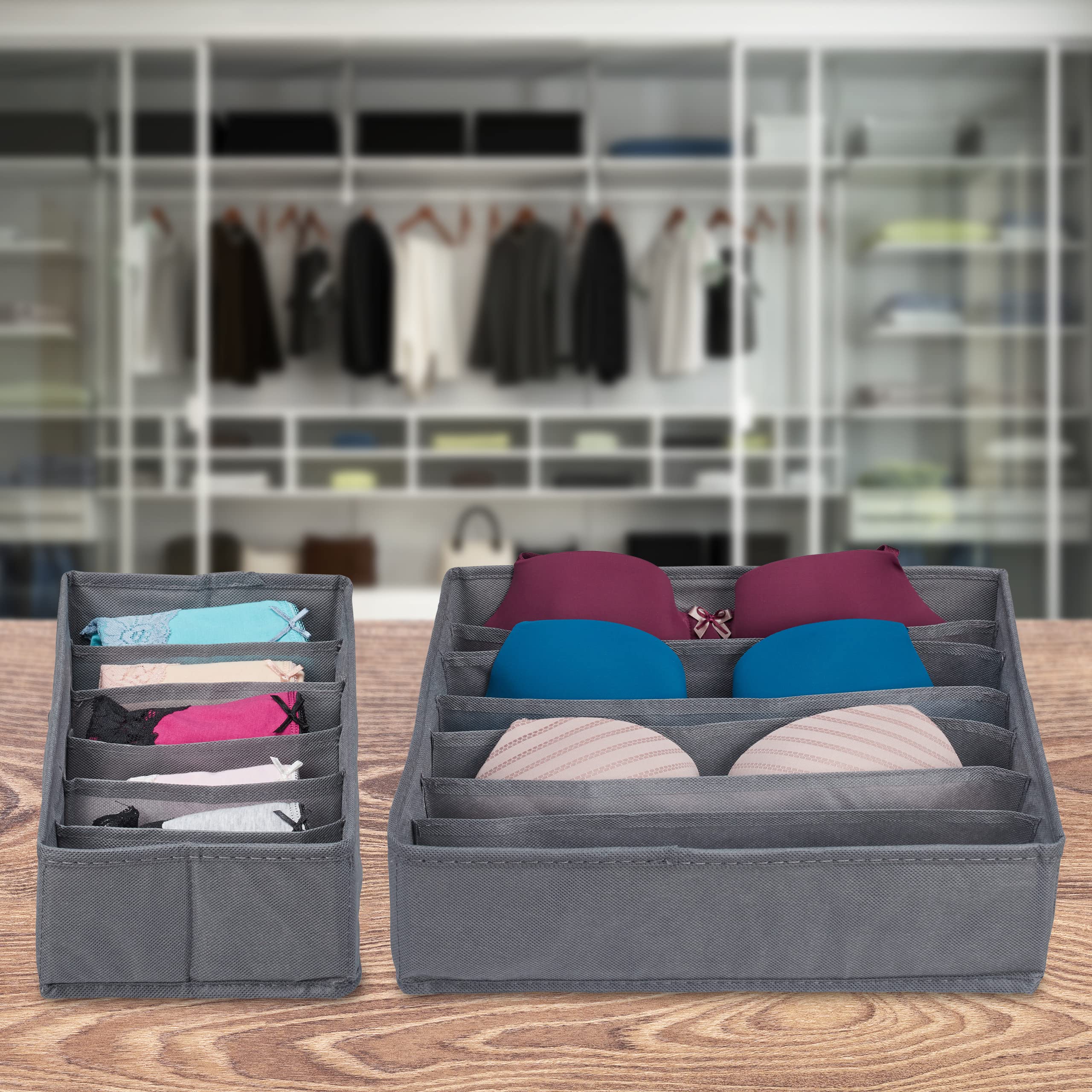 Relaxdays Underwear Set, 4-Piece Wardrobe Organisation, Drawer Dividers for Socks Bras and Ties, Dark Grey, Fleece, 9 x 32 x 32 cm - Image 2