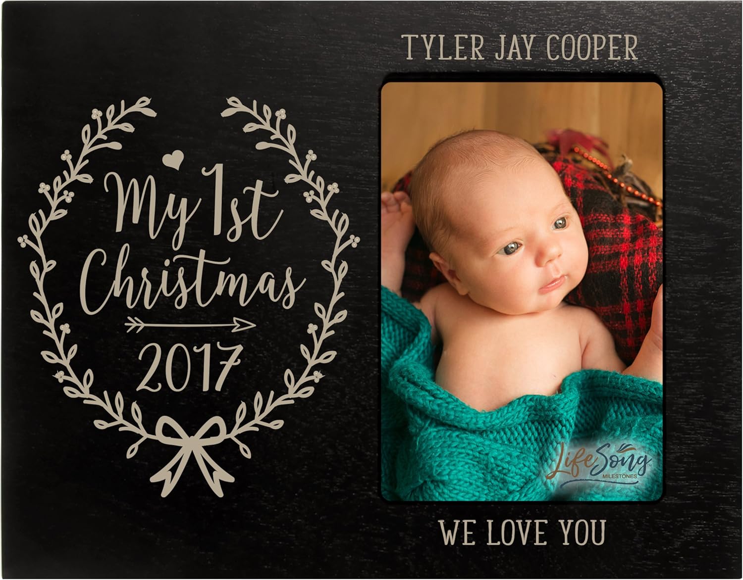 LifeSong Milestones Personalized Baby's First Christmas Photo Frame Holds 4x6 Photograph Exclusively (Cherry)