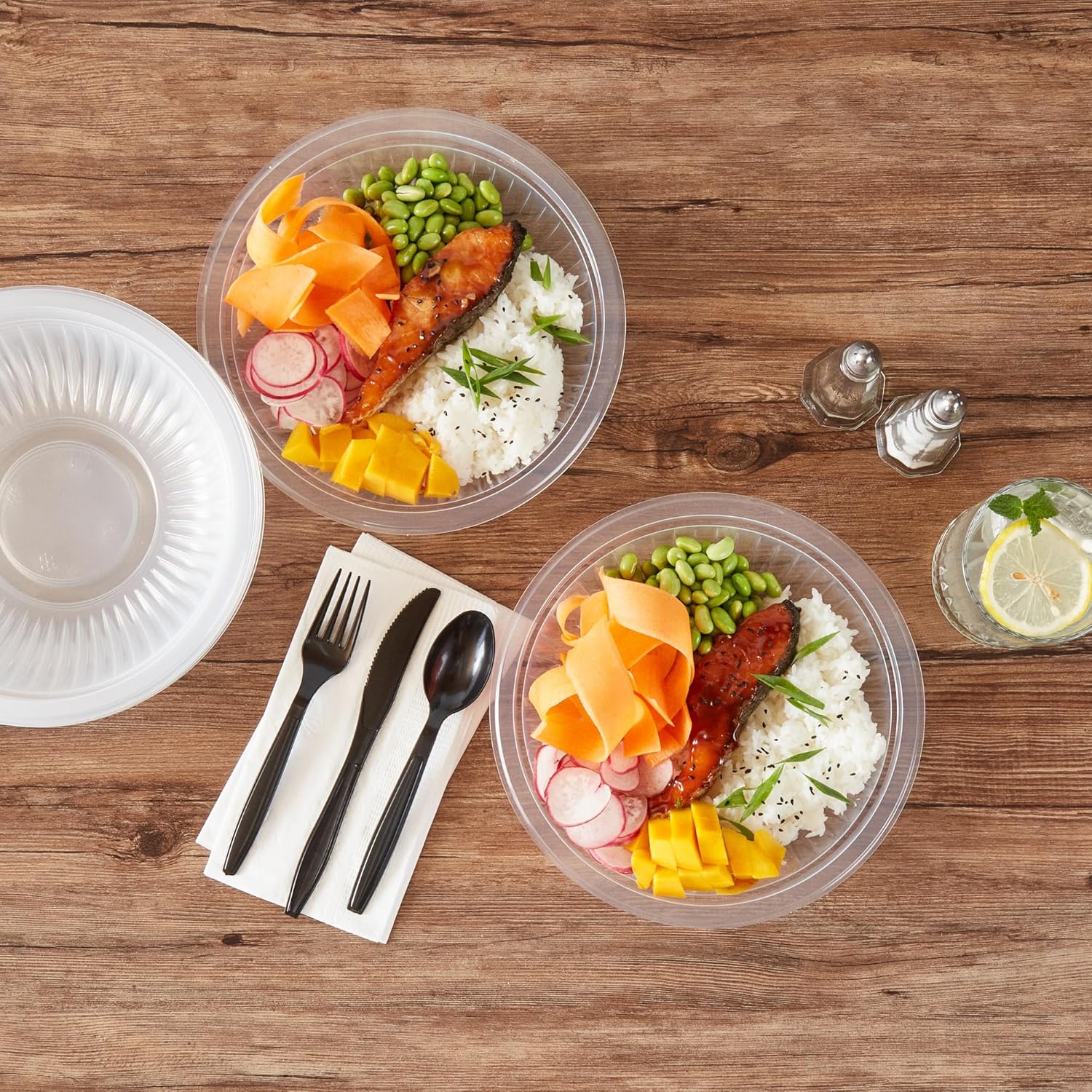 Restaurantware-RW Bse 34 Ounce Round Salad Bowls, 100 Disposable Serving Bowls - Microwavable, Suitable For Hot And Cold Food, Clear Plastic Party Bowls, For Candies, Chips, Popcorn, And More