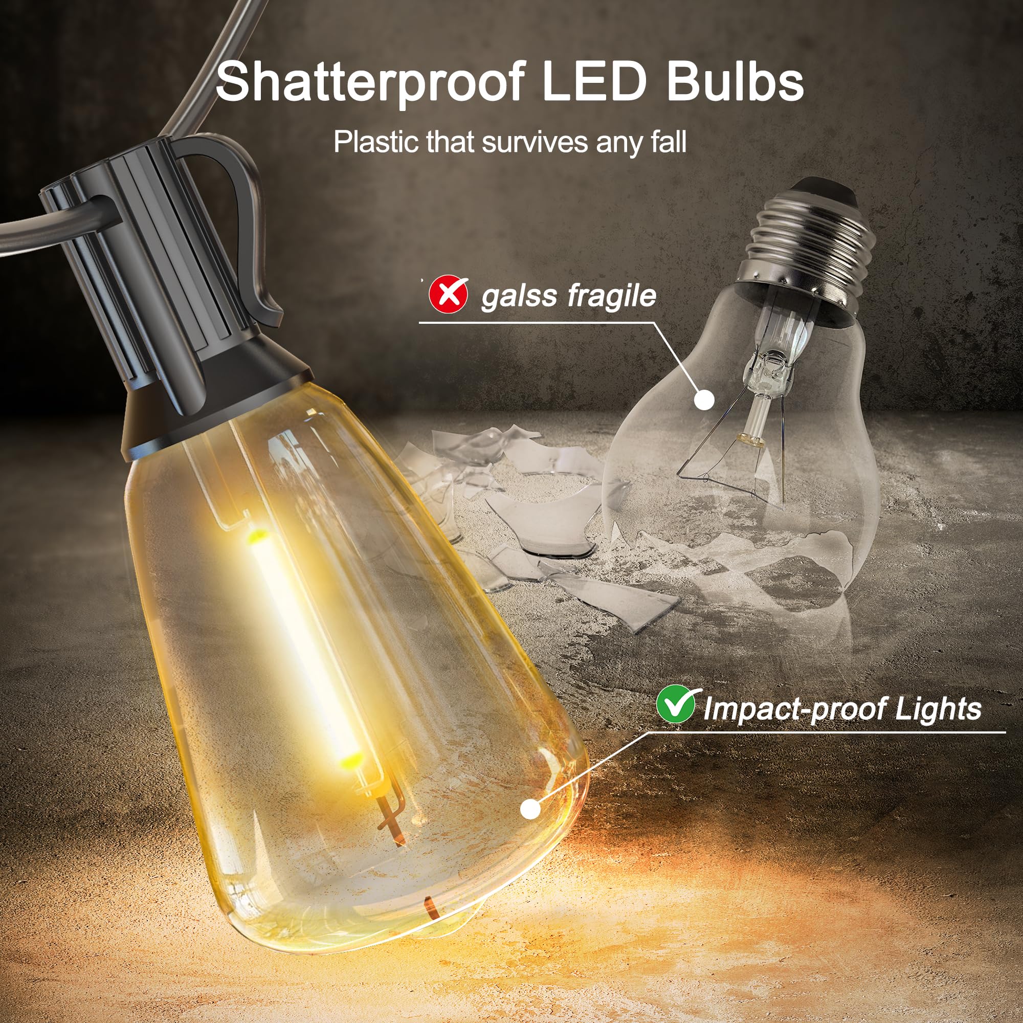 BLIATLUS Guirnalda de luces solares de 25 pies para exteriores, impermeable, con control remoto, 8 + 2 bombillas LED ST38 inastillables para porche, jardín, mercado, bistró, patio, valla