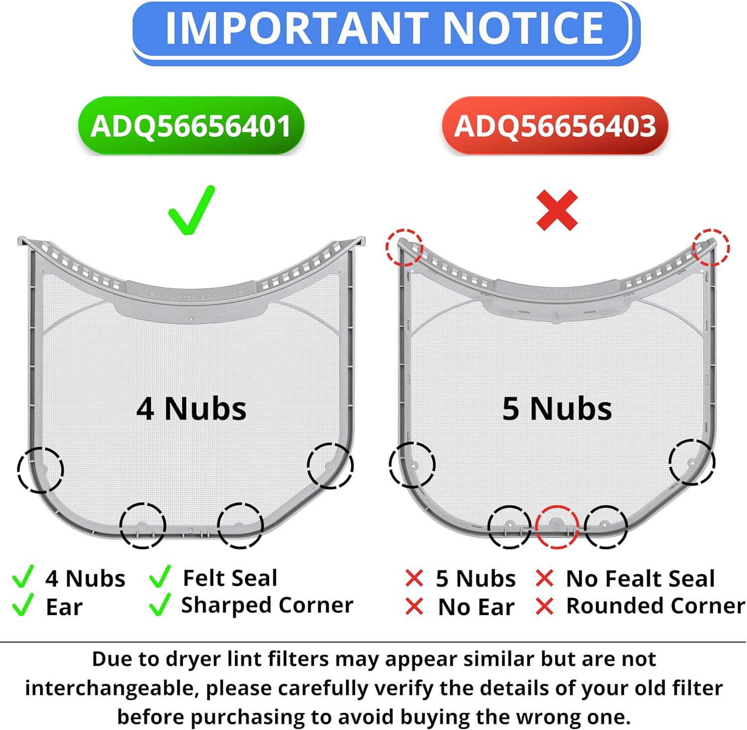 ADQ56656401 Filter Kit for LG & Lint Screen Housing LG Dryer Lint Filter Replacement DLEX3250W & Compatible Models 2-Piece Assembly Fits MCK49049101 ABS Frame with Stainless Mesh