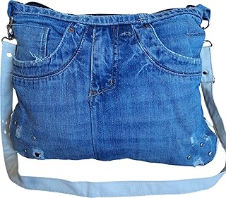 Borsa a mano in stile boho Denim Upcycling da donna, pezzo unico, riciclato, pezzo unico, a tracolla, borsa cucita a mano Bohemian JK26