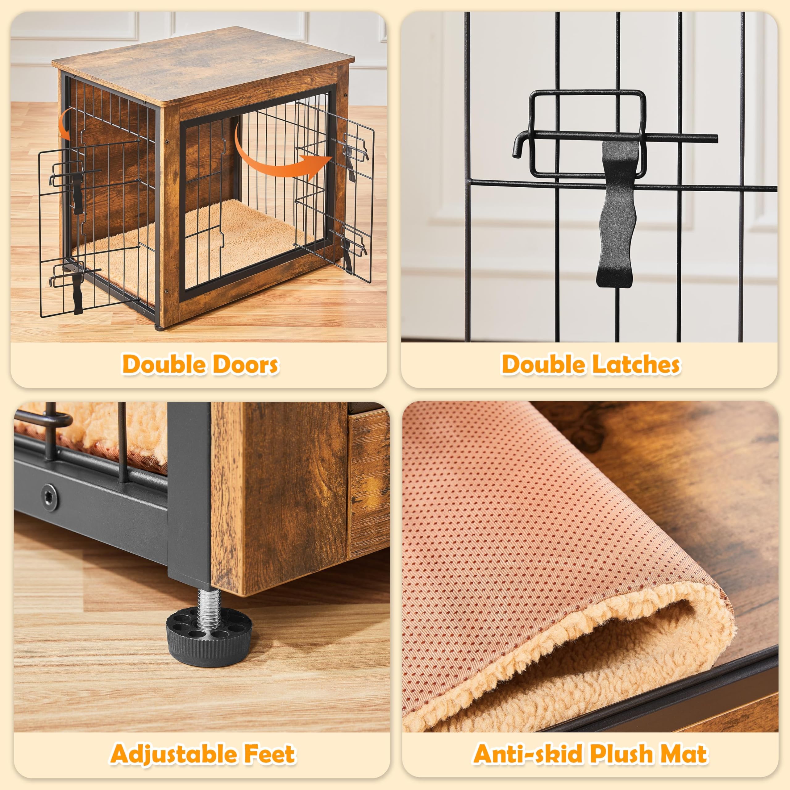 Yaheetech Jaula para perros de madera, estilo mueble, jaula para mascotas con 2 puertas y cojines, moderna caseta para perros pequeños/medianos de hasta 61 kg, 69 x 51 x 61 cm, color marrón