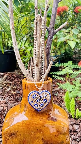 Miniatura 5 de LUCKBOOSTIUM Adorno colgante de corazón dorado con cristal y mal de ojo (cadena de bola) adornos de coche de buena suerte para espejo retrovisor