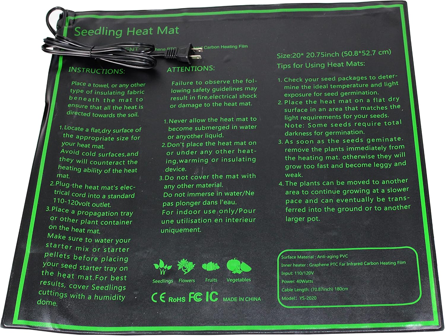 HFS (R) 20 x 20.75 Inch Graphene Plant Heating Pad Durable Waterproof Seedling Heat