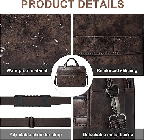 Miniatura 6 de Shrrie Bolsa de mensajero de cuero para hombres y mujeres, bolsa para laptop de 16 pulgadas, resistente al agua