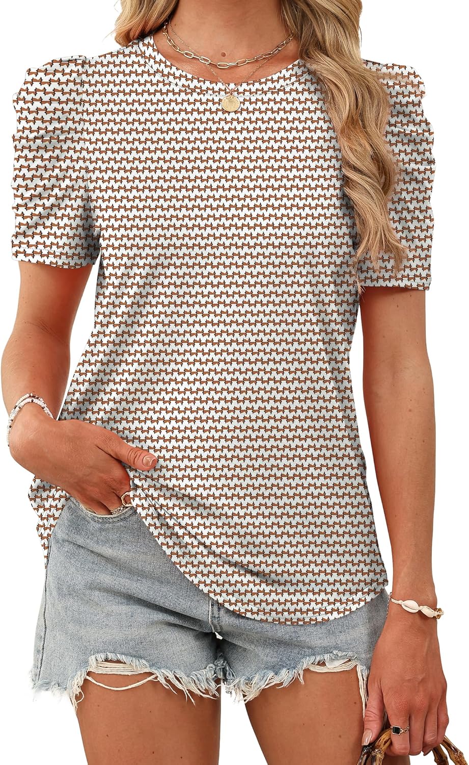 WIHOLL Summer Tops for Women Puff Sleeve Crewneck T Shirts Dressy Casual Blouses Spring Outfits Fashion Clothes - Image 3