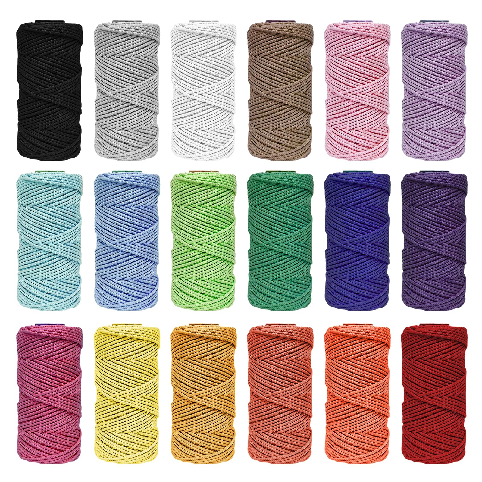 18 pezzi di filato macramè, 2 mm x 30 m, filo di cotone macramè, set di fili di cotone macramè, filo di cotone macramè, set di filati di cotone macramè, per fai da te, fai da te, fai da te, lavori a