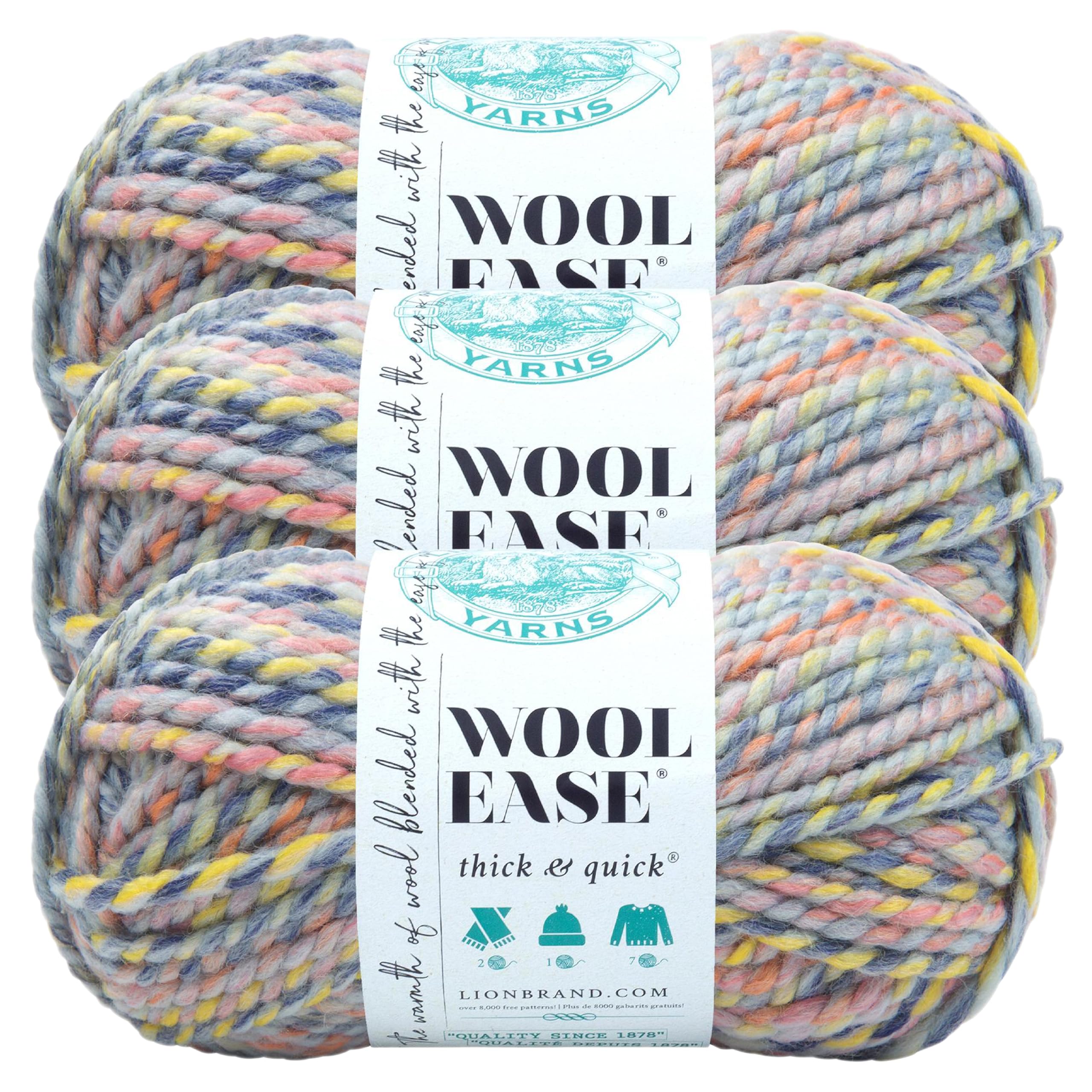 Lion Brand Yarn, Wool-Ease Thick &amp; Quick Yarn, Dreamcatcher Rainbow, 3 Pack