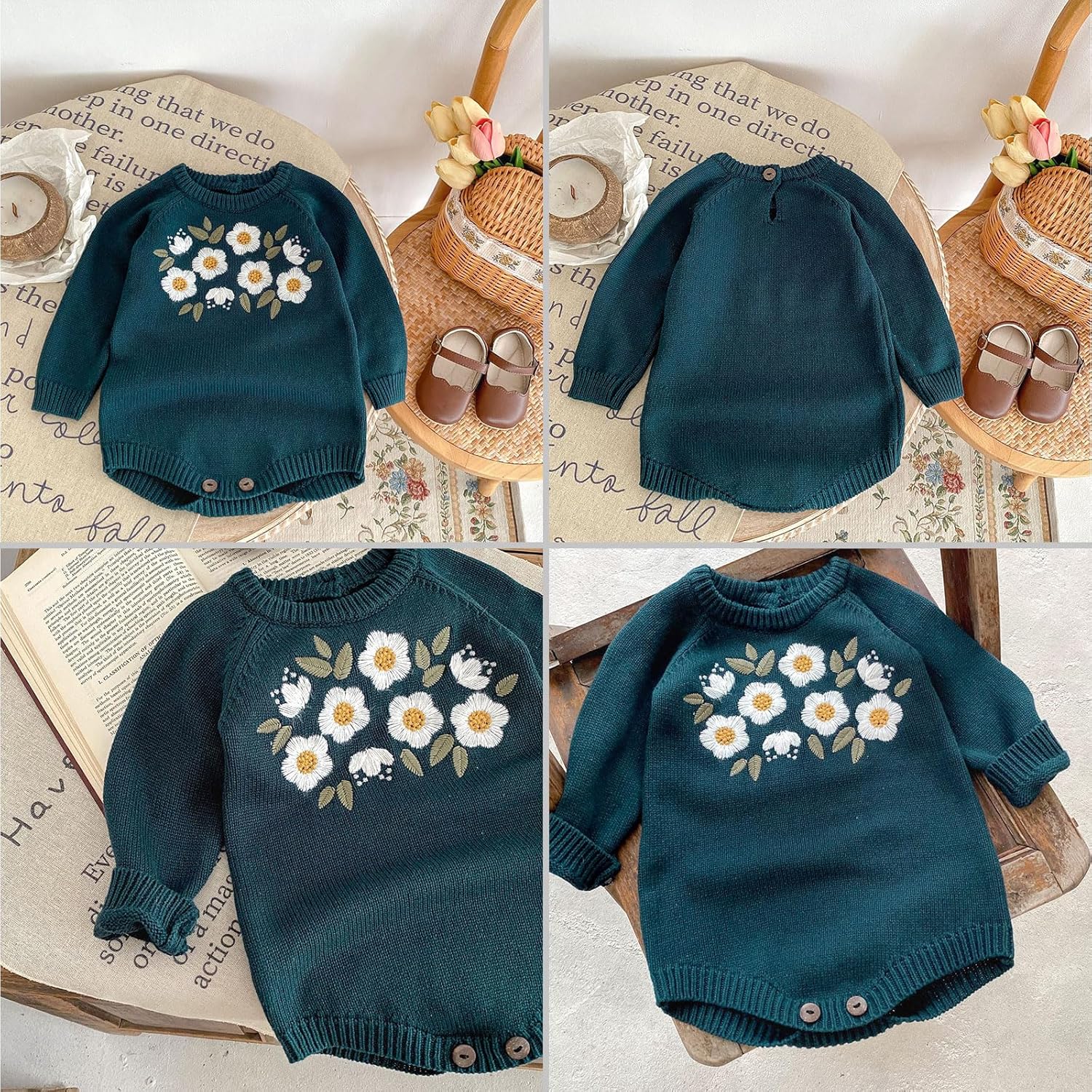 Simplee kids Baby Girls Kint Romper Fall Long Sleeve Rompers Newborn Baby Solid Overall Jumpsuit Outfits - Image 3