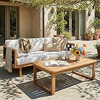 Merax Acacia Wood 3-Seat Outdoor Daybed Sofa Set with Coffee Table, Cushions & Armrests for Patio Garden Poolside