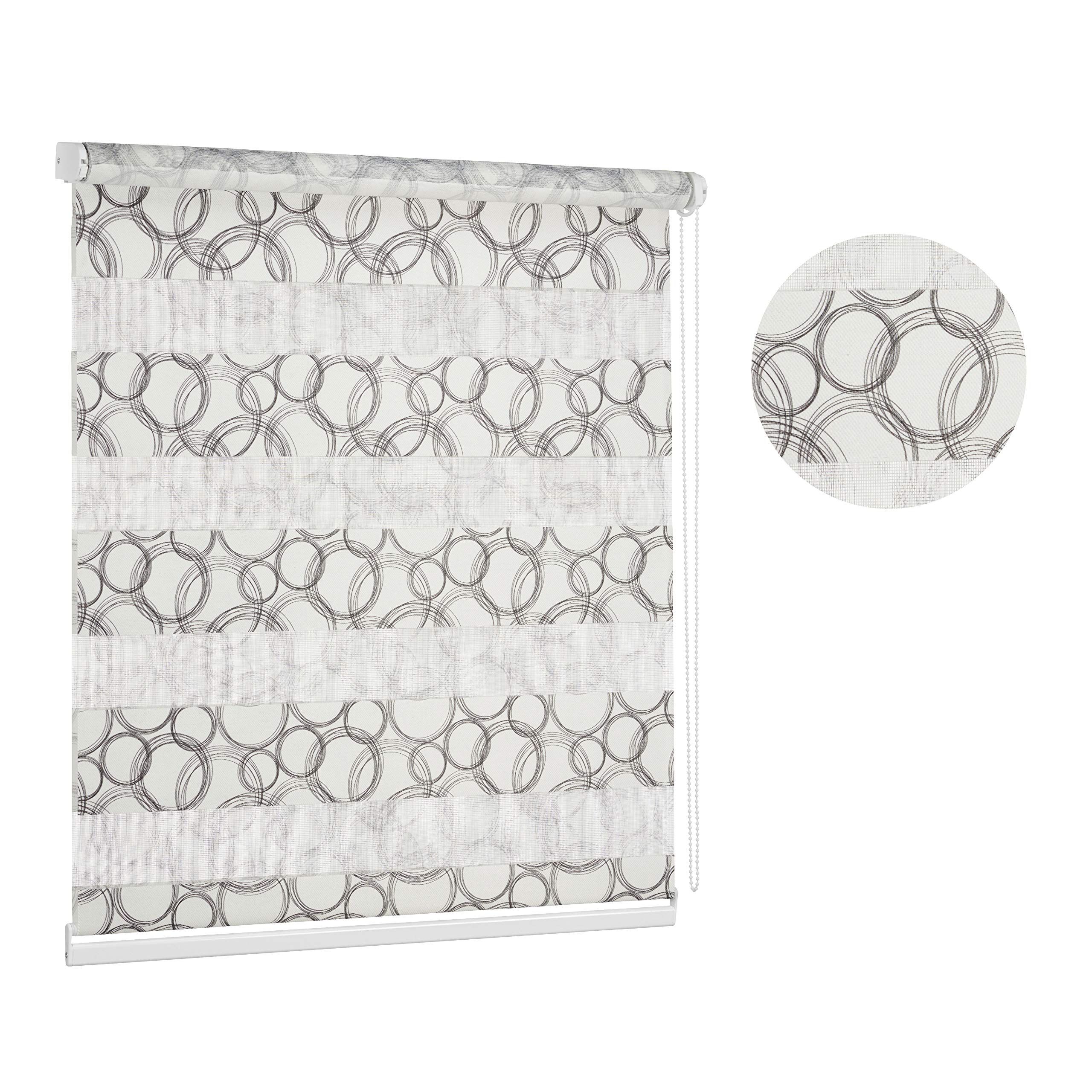 Day and Night Zebra Window Roller Blind With Circles Print, 20 Width Sizes, Large 200cm Drop (100cm Wide)