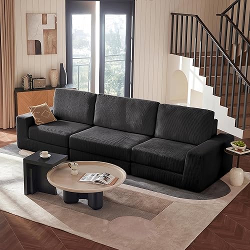 Miniatura 21 de Sofá seccional Cloud, sofá cama sin huesos extragrande con asiento profundo, sofá modular de terciopelo cómodo Cloud con otomano, sofás seccionales