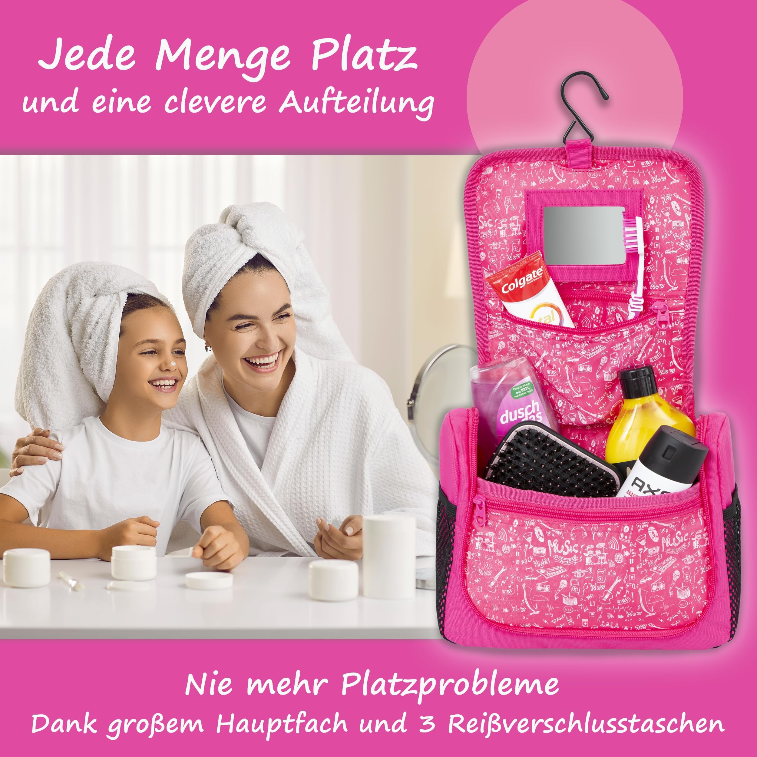 GRINSEZWERGE Kulturtasche für Kinder und Erwachsene - 12 Motive | Reise Kulturbeutel für Damen und Herren | Kosmetiktasche zum Aufhängen | Waschbeutel Waschtasche Reisetasche für Jungen und Mädchen