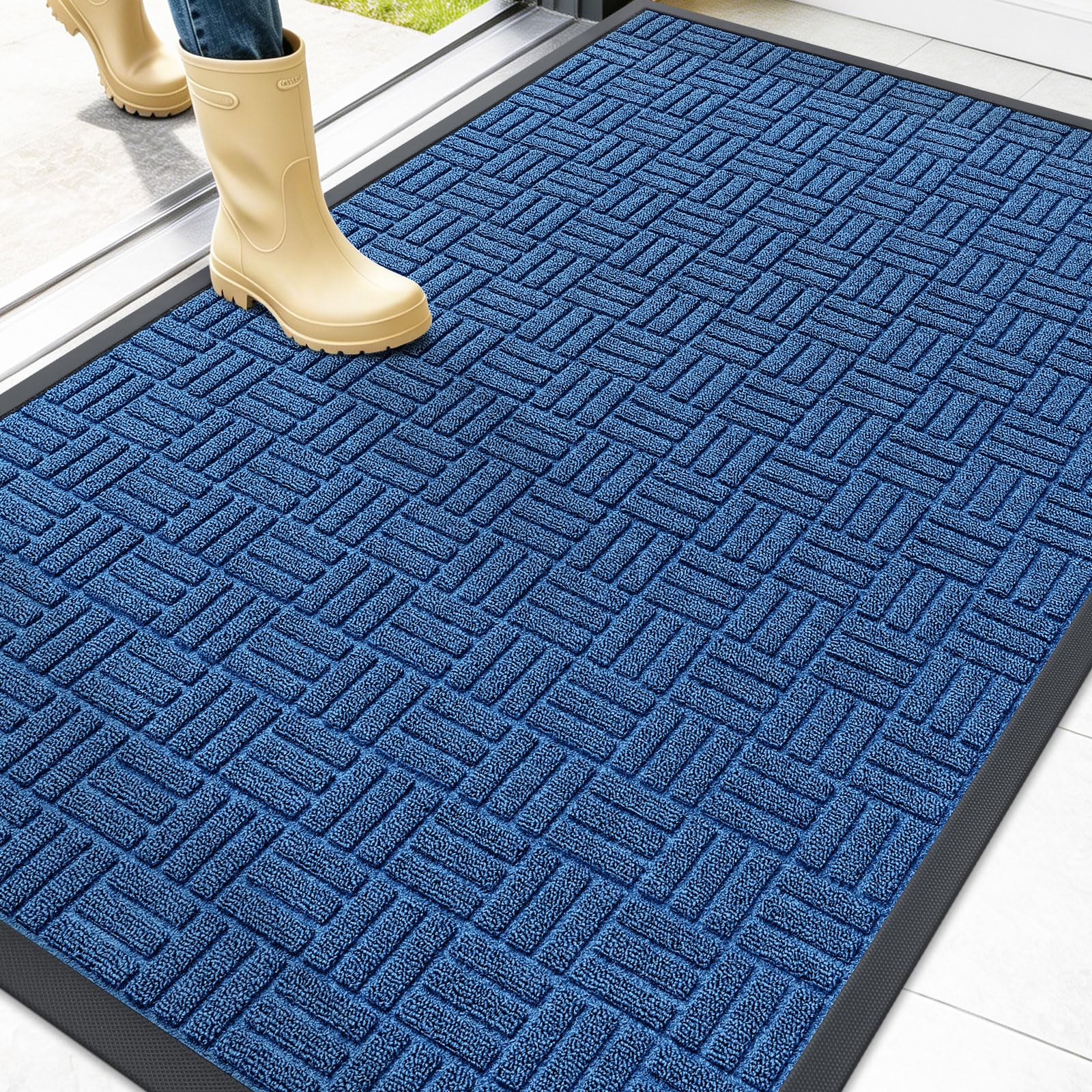 OLANLY Front Door Mat Outside Entrance 47x32, Heavy-Duty Rubber Doormat | Ocean Blue, Stain and Fade Resistant, Non-Slip Backing, Low-Profile Indoor Outdoor Floor Mat for Entryway, Easy to Clean