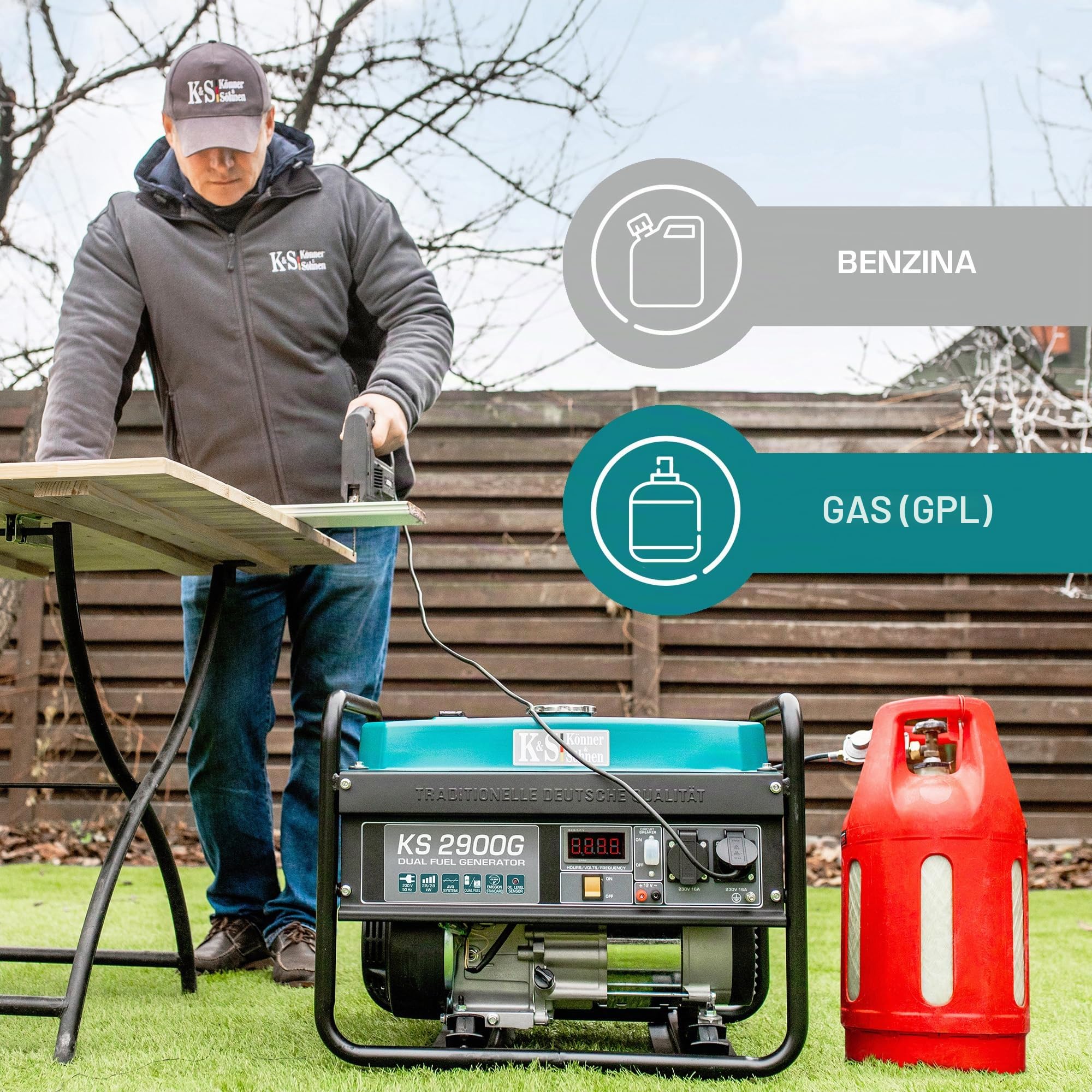 Generatore ibrido a benzina e gas KS 2900G Serie DUAL FUEL potenza massima 2900W, regolatore automatico di tensione (AVR), indicatore livello olio basso, protezione sovraccarico e cortocircuito…