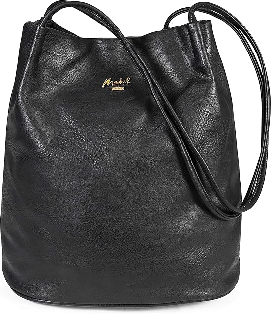 Mabel London Women's Fashion Designer Medium Size Plain Soft Vegan Leather Hobo Bucket Tote Shoulder Bag - Delilah