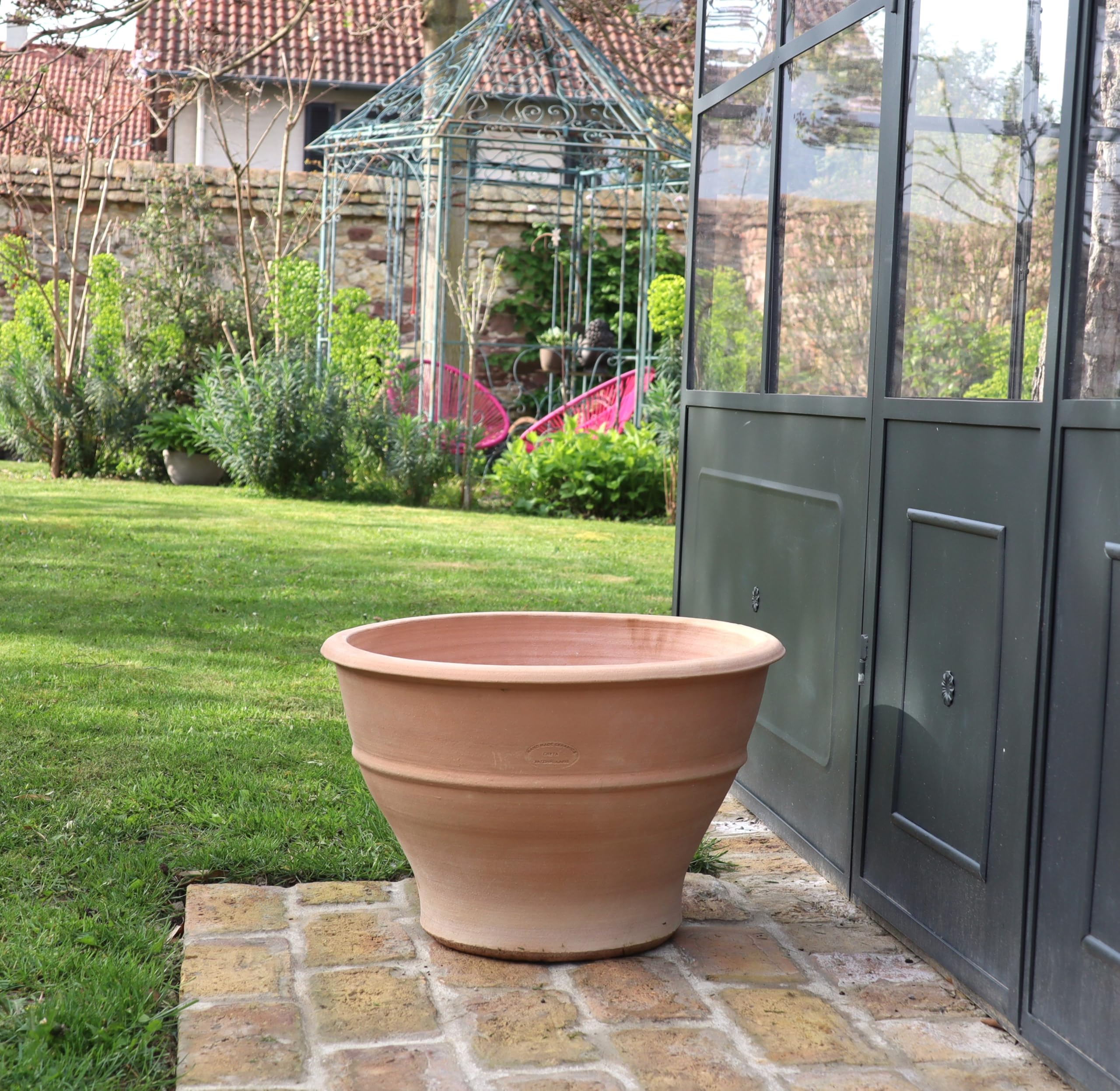 Pot de Fleurs en Terre Cuite résistant au Gel Buxus 50 cm – jardinière Artisanale pour Jardin, résistante aux intempéries, Robuste, Style méditerranéen, idéale pour Fleurs, buis et Olivier