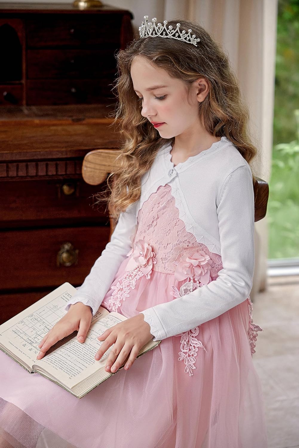 Arshiner Girls Open Front Bolero Shrug Kids Long Sleeve Cropped Elegant Cardigan Knit Sweater - Image 3