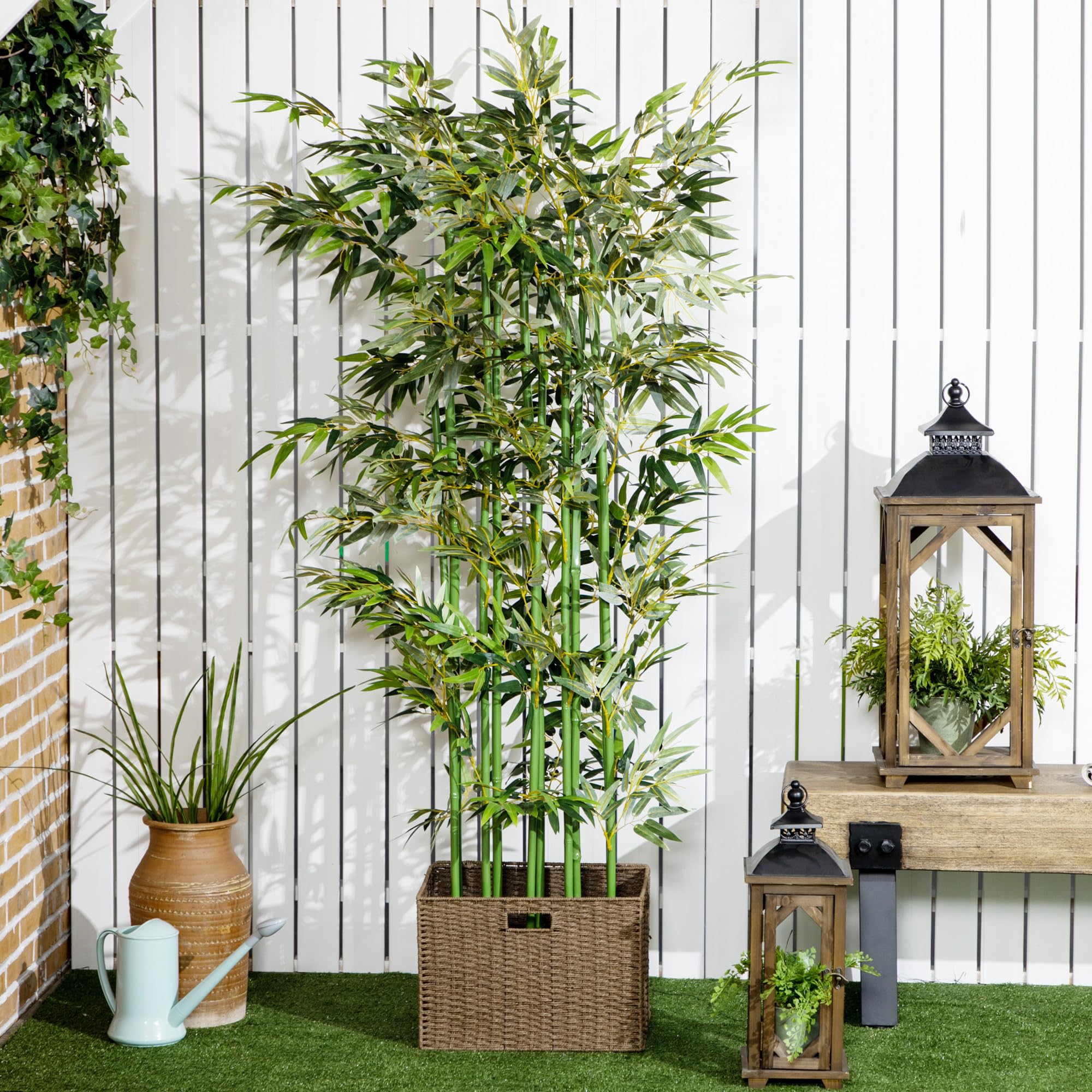 HOMCOM Bambú Artificiales Pack de 2 180 cm 1640 Hojas 35x10x180 cm Verde