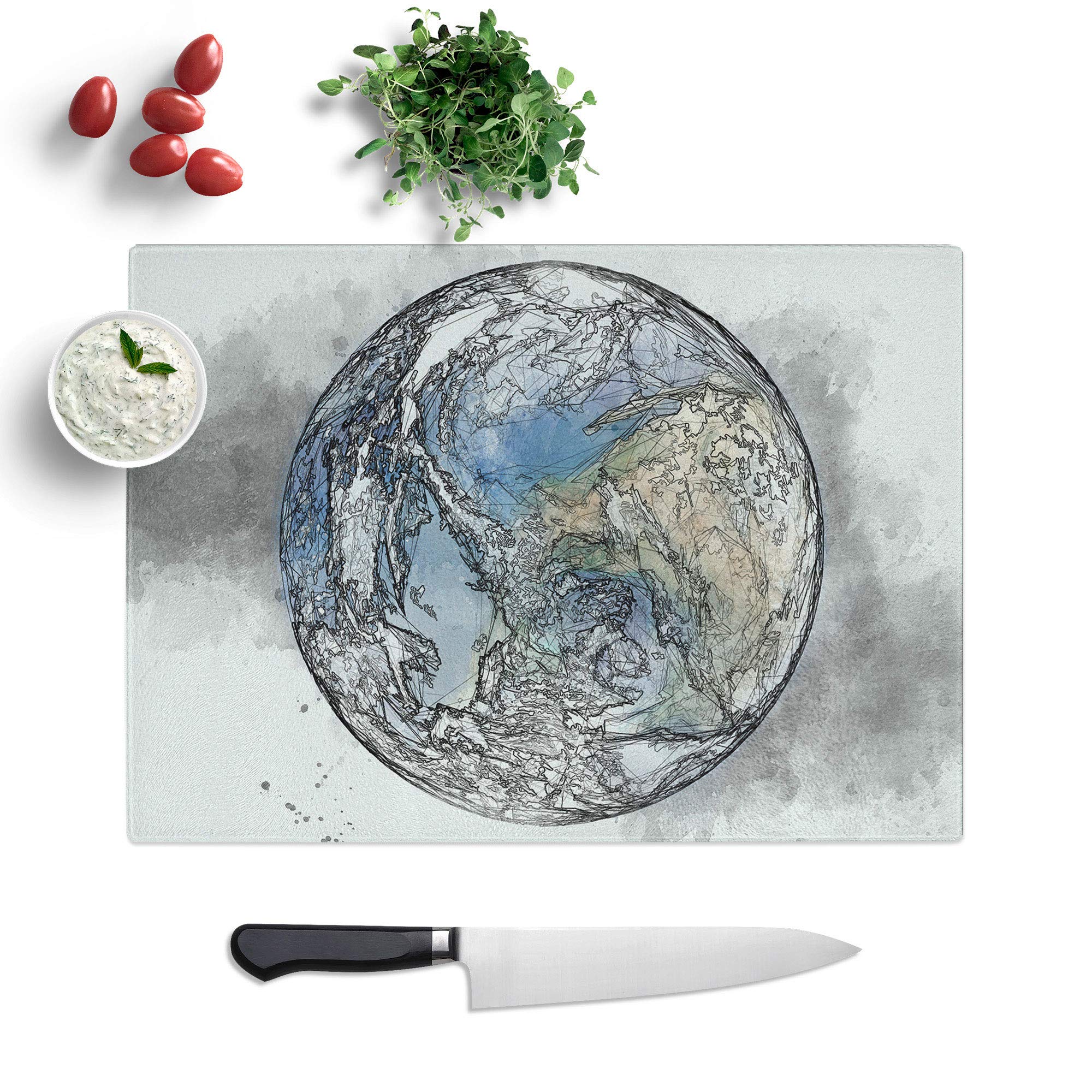 Glass Chopping Board - an Amazing Image of Earth Sketch - Textured Worktop Saver Cutting Board - Heat Resistant, Shatterproof and Hygenic - 28.5 x 20 cm