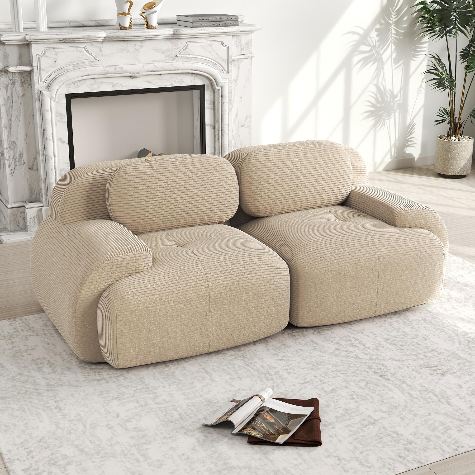 Sofá modular de pana color beige, sin montaje, para sala de estar o cine en casa