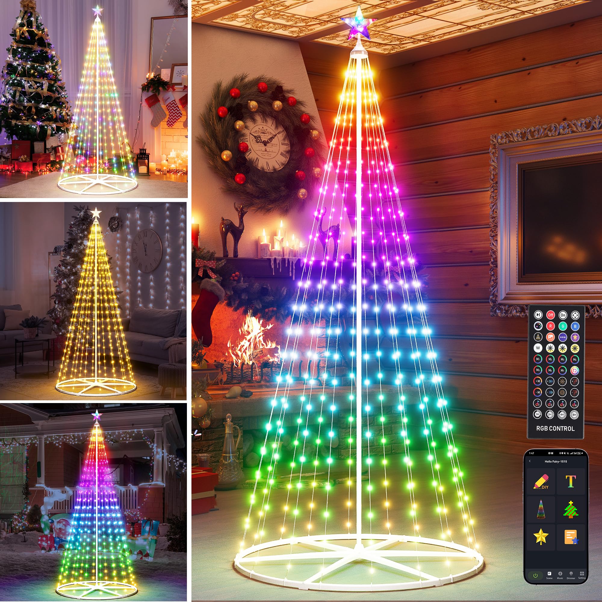 2,3M LED Weihnachtsbaum Außen, Weihnachtsdeko Lichterbaum Outdoor - 378 LEDs mit Stern, App & Fernbedienung, RGB Dimmbar, Timer, IP44 Wasserdicht - für Garten, Rasen, Weihnachten, Neujahr
