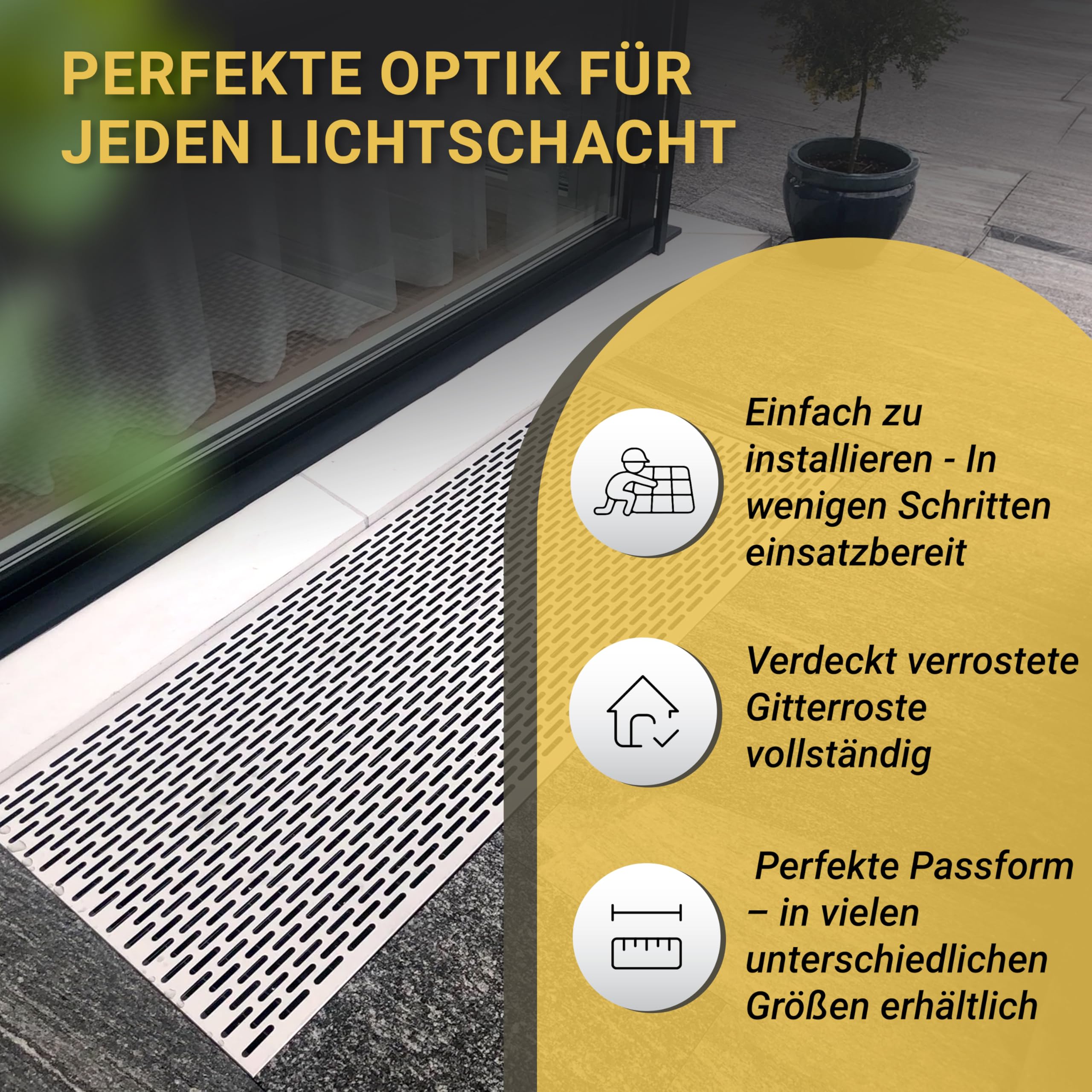 Lichtschachtabdeckung Edelstahl – Mit Insektenschutz - Quadrate - Rostfrei & langlebig – Begehbar – Einfache Montage – Hochwertiges Design & Funktion – Made in Germany