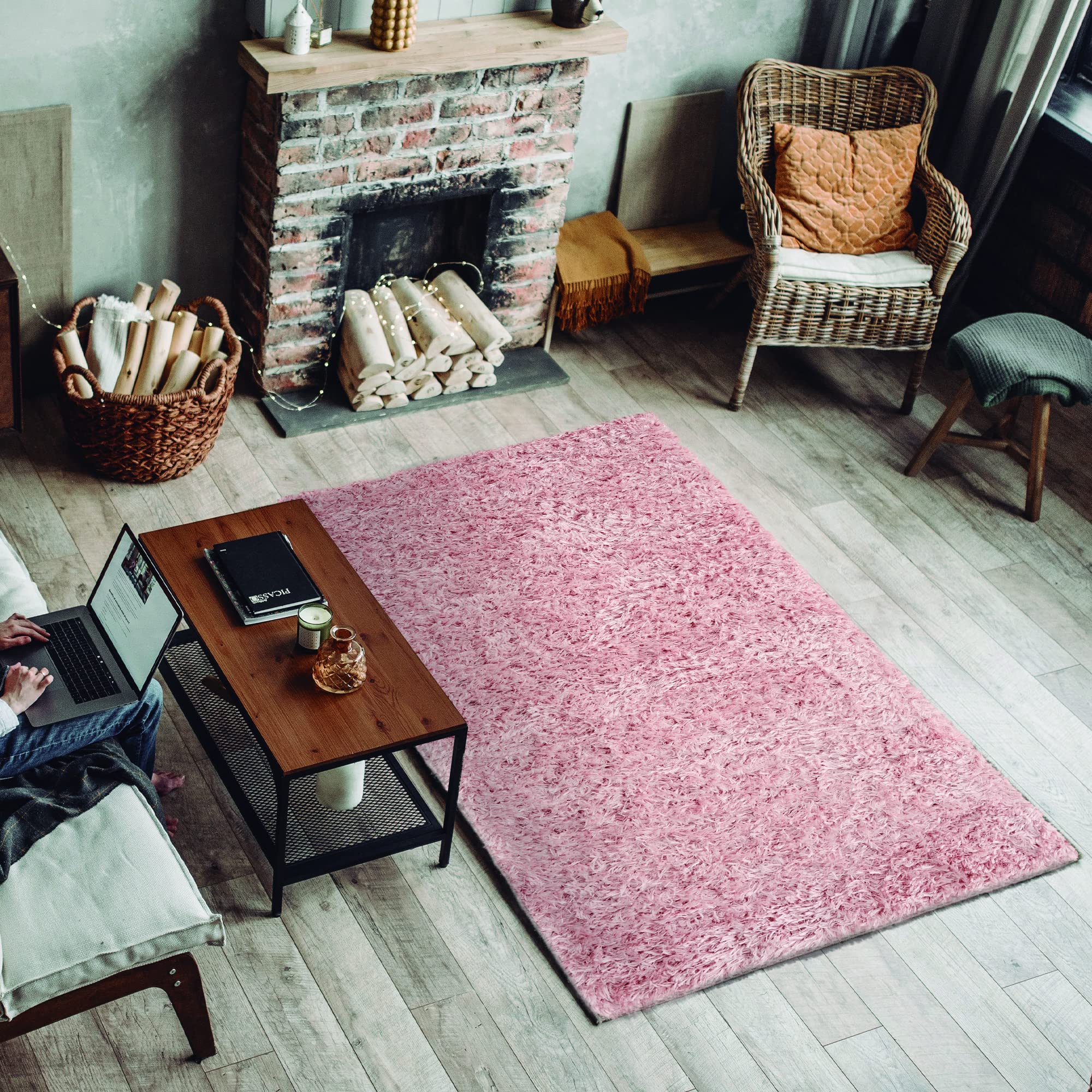 ECOMMERC3 Exclusive - Alfombra Salon Pelo Largo Rosa de 60 x 120 cm con Textura Suave y Muy Acolchada | Alfombra de Poliéster y Yute en el Reverso