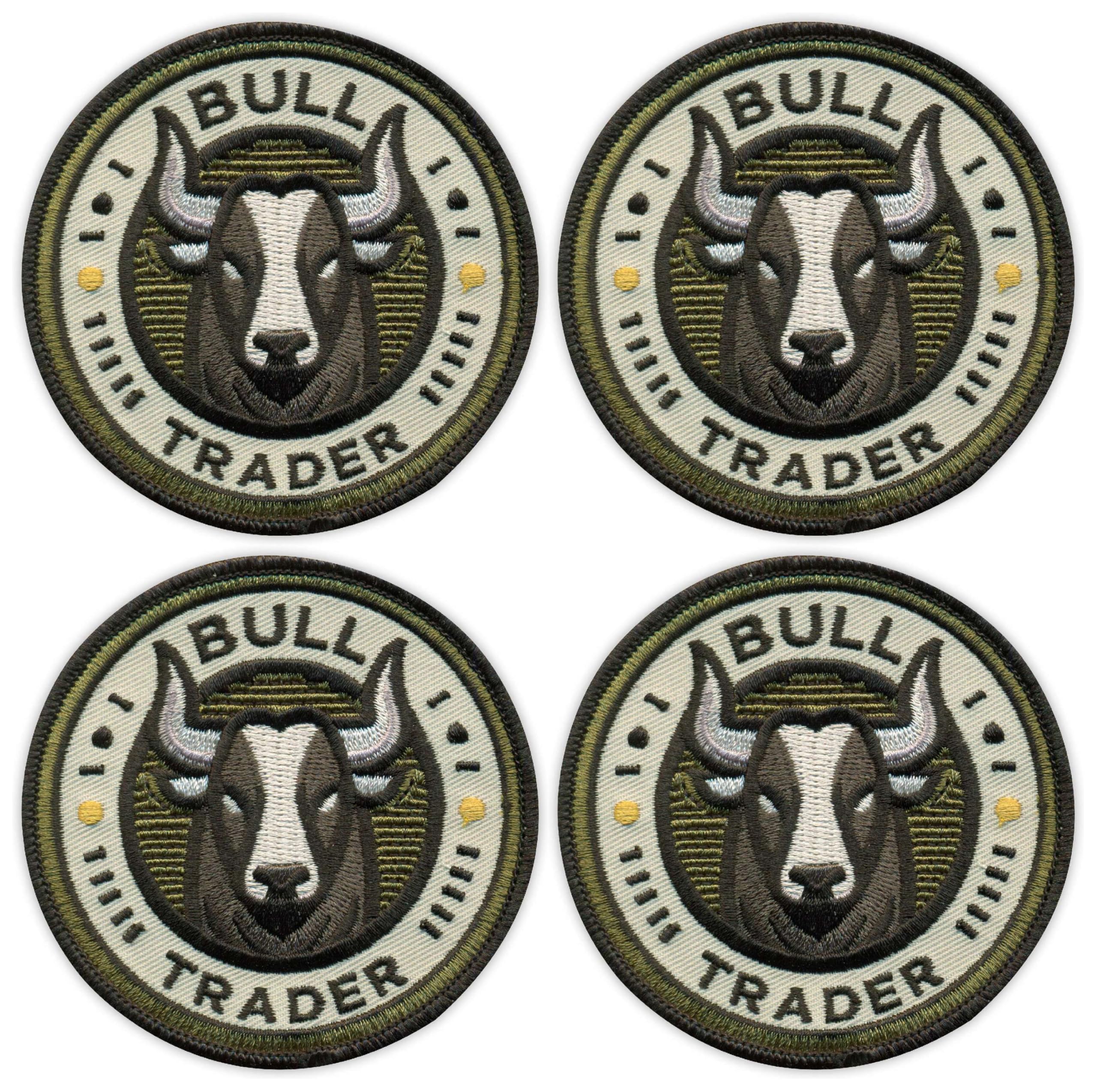 Set di 4 toppe ricamate a forma rotonda con scritta "Bull Trader" (lingua italiana non garantita)