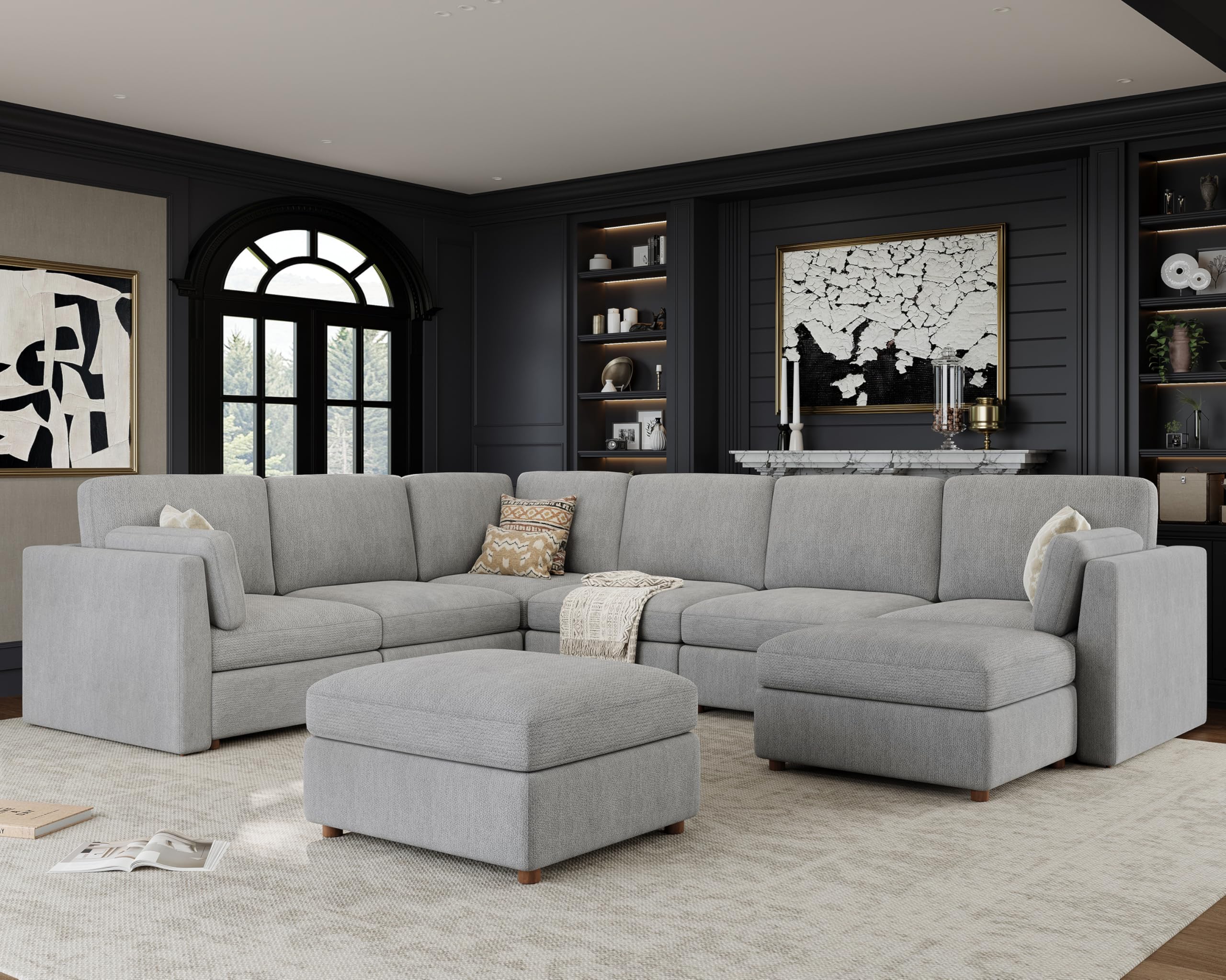 KALAFINI U Shaped Cloud Couch Grey