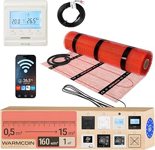 Complete Electric Floor Heating Kit 160 W/m² - Self Adhesive Heating Frame 1 m² (0.5 x 2m) - For Tile, Laminate and Parquet - WiFi Thermostat W51 White Included