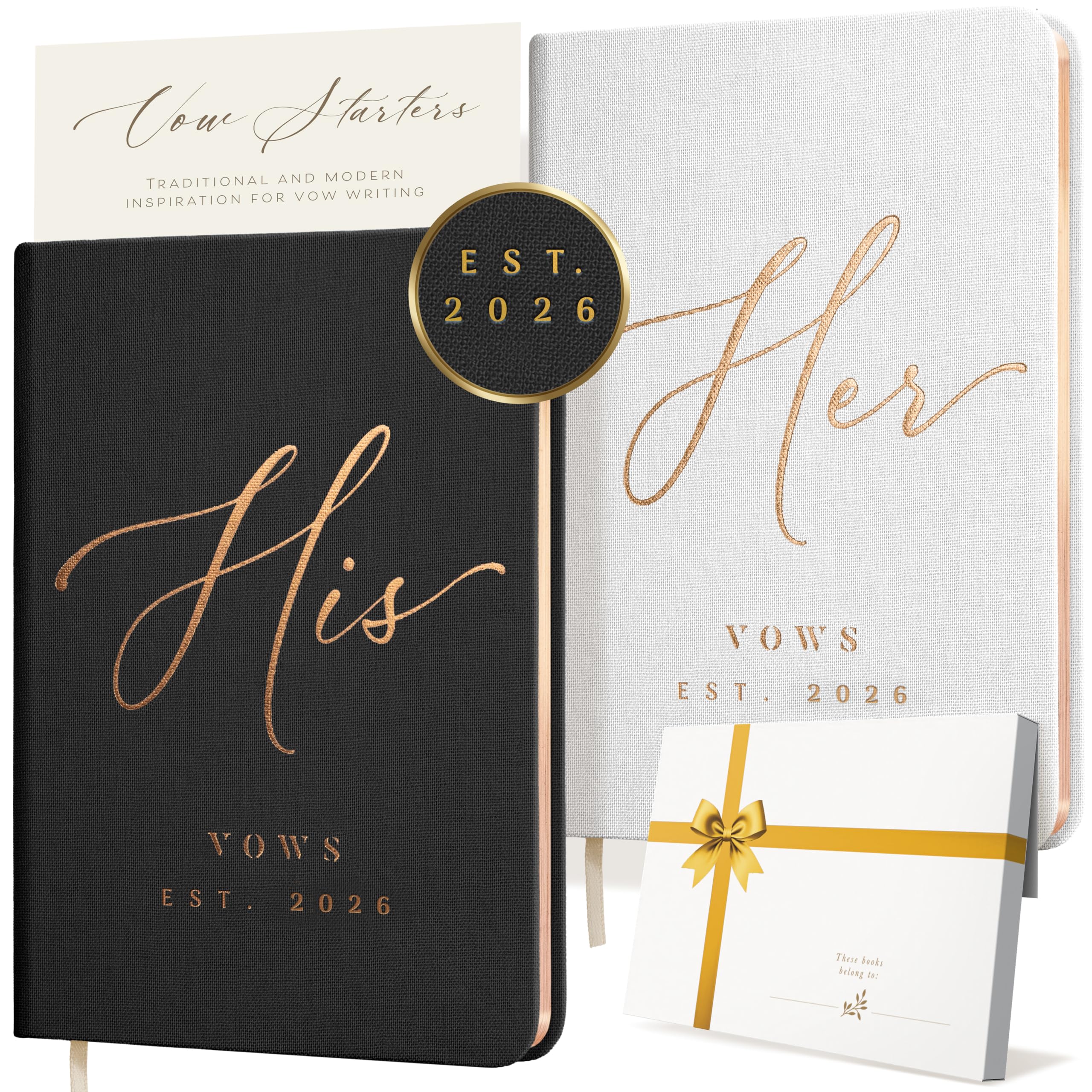 Personalized 2026 Vow Books His & Hers - White & Black Linen Wedding Vow Books Ideal as Accessories for Brides & Grooms, His & Hers Gifts - Wedding