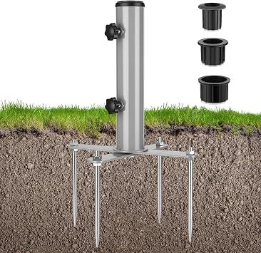 Removable Inground Umbrella Stand Anchor with 4 Spike, Metal Grass Umbrella Ground Stake, Outdoor in Ground Parasol Base Mount, Beach Umbrella Sand Anchor Holder for Beach,Sand,Yard,Lawn